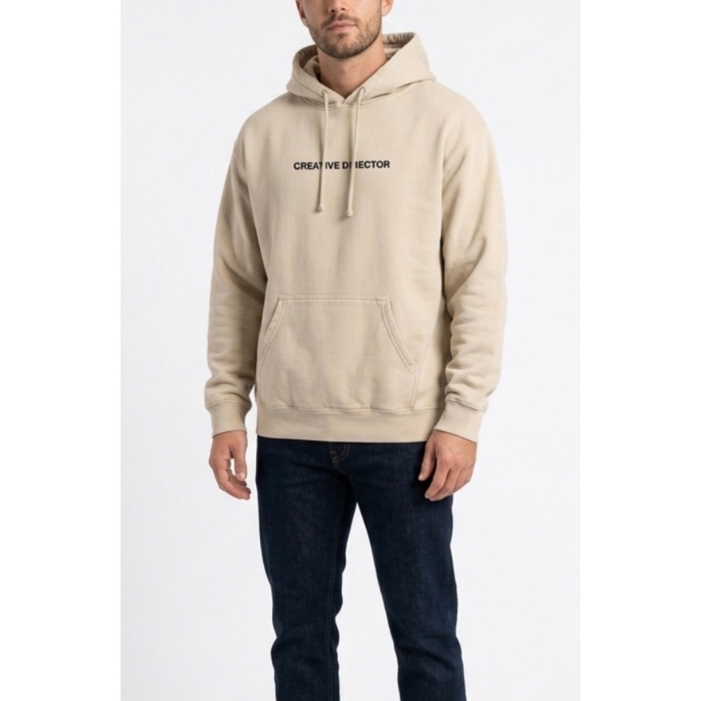 Goodie Two Sleeves Creative Director Hoodie Beige Graphic Pullover Mens Medium